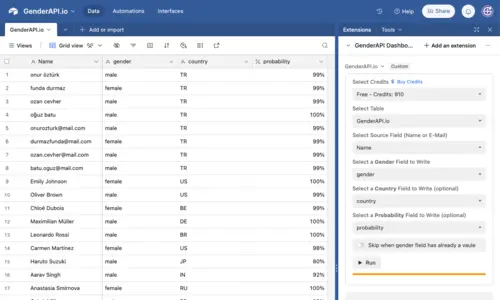 Gender API Airtable-Erweiterung