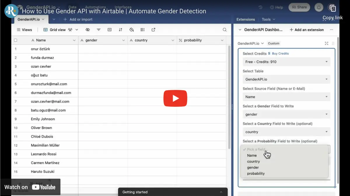 How to Use Video for Gender API Airtable Extension