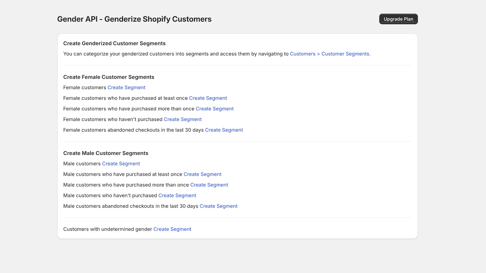 Gender Segments for Shopify